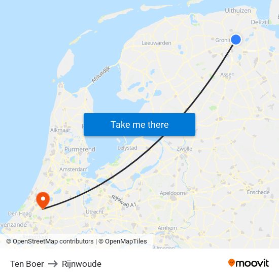 Ten Boer to Rijnwoude map