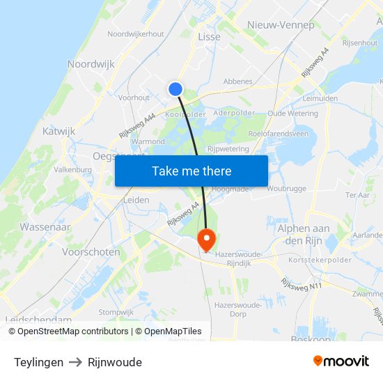 Teylingen to Rijnwoude map