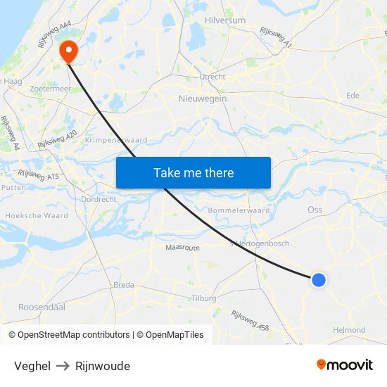Veghel to Rijnwoude map