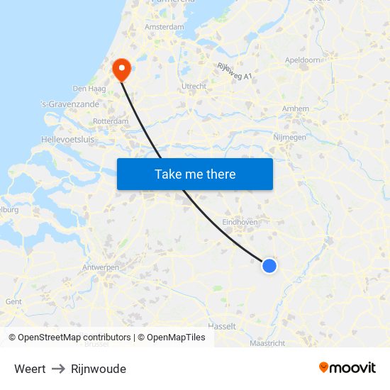 Weert to Rijnwoude map