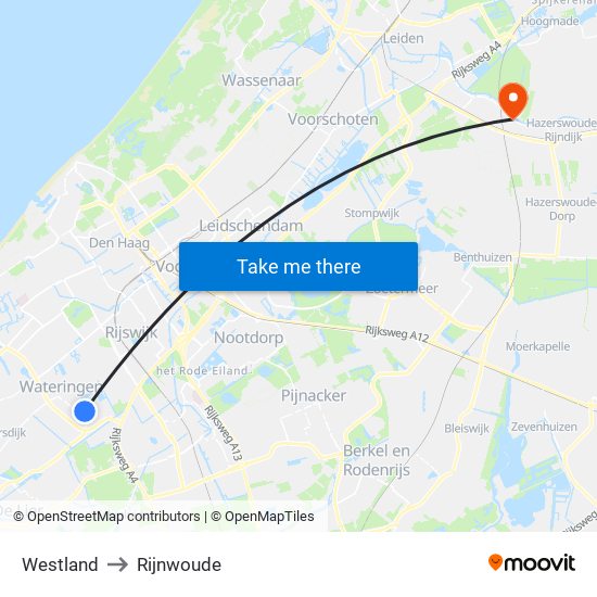 Westland to Rijnwoude map