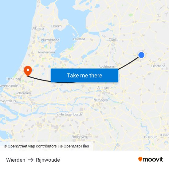 Wierden to Rijnwoude map