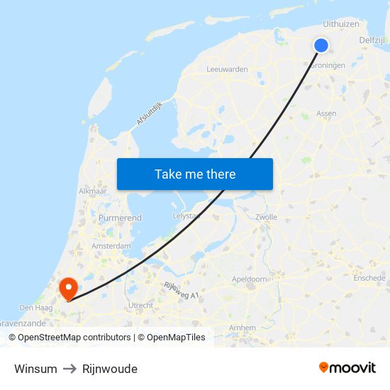 Winsum to Rijnwoude map