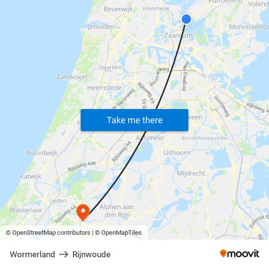 Wormerland to Rijnwoude map