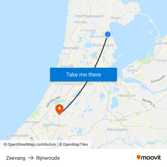 Zeevang to Rijnwoude map
