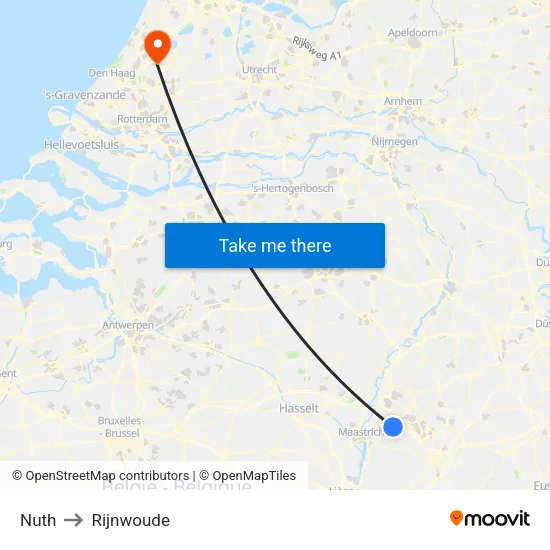 Nuth to Rijnwoude map