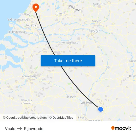 Vaals to Rijnwoude map