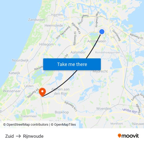 Zuid to Rijnwoude map