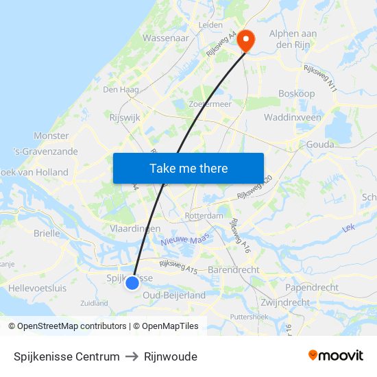 Spijkenisse Centrum to Rijnwoude map