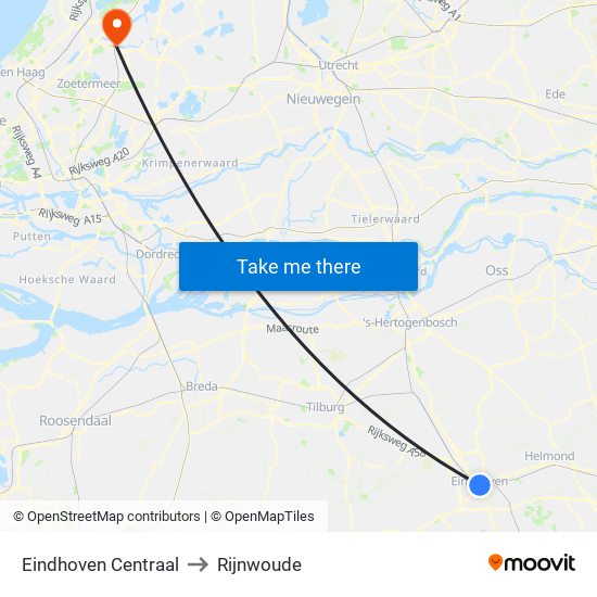 Eindhoven Centraal to Rijnwoude map