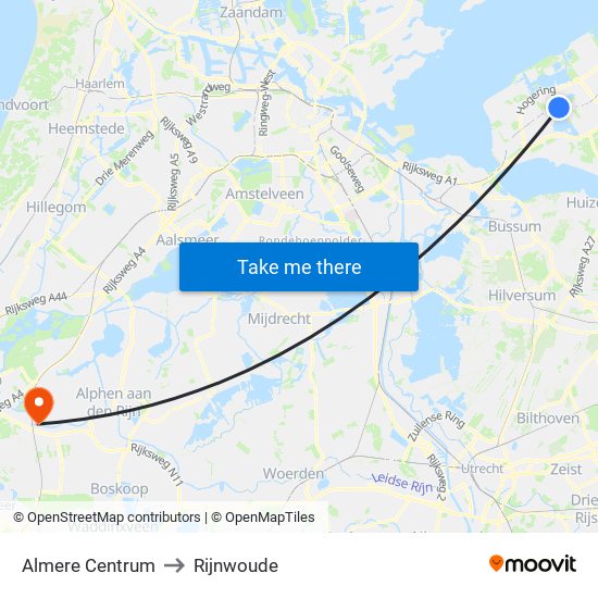 Almere Centrum to Rijnwoude map