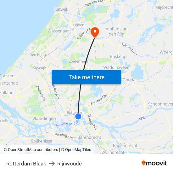 Rotterdam Blaak to Rijnwoude map