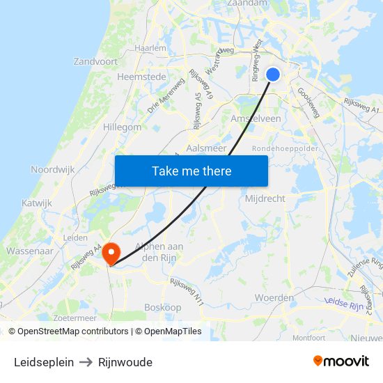 Leidseplein to Rijnwoude map