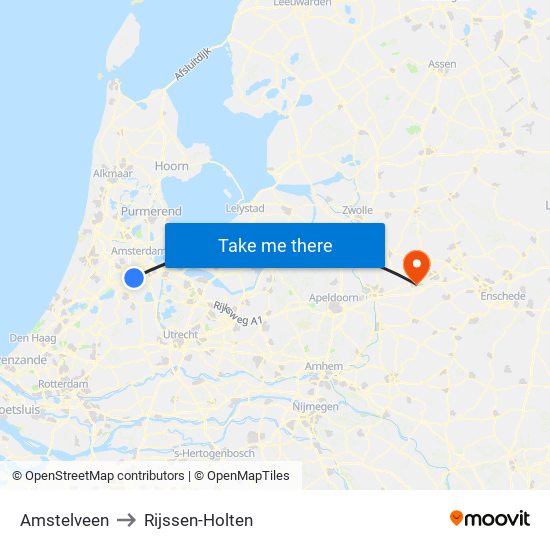 Amstelveen to Rijssen-Holten map