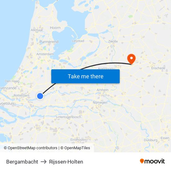 Bergambacht to Rijssen-Holten map