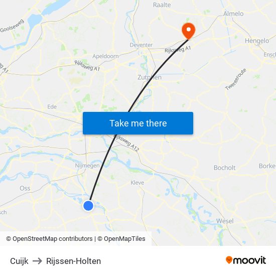 Cuijk to Rijssen-Holten map