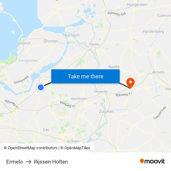 Ermelo to Rijssen-Holten map