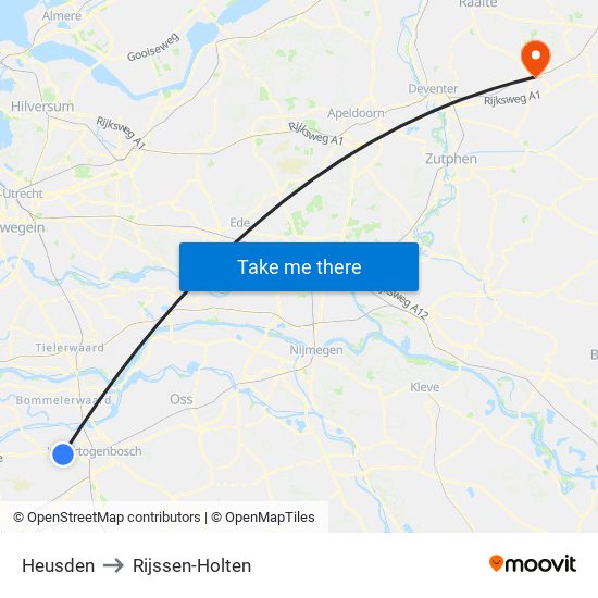 Heusden to Rijssen-Holten map