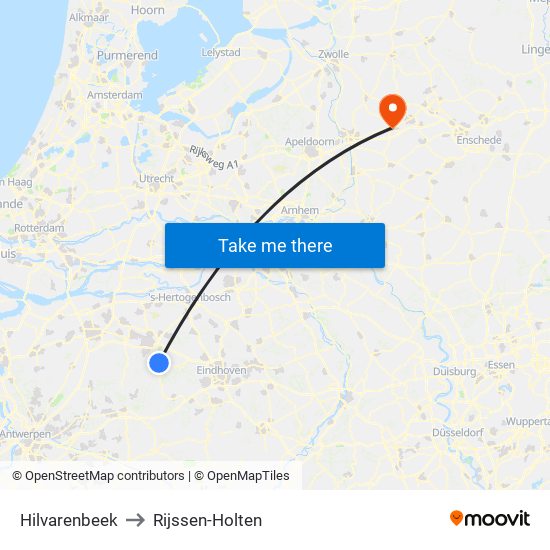 Hilvarenbeek to Rijssen-Holten map