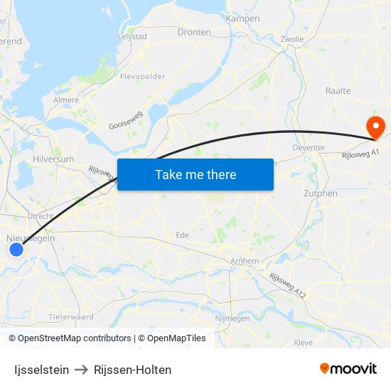 Ijsselstein to Rijssen-Holten map