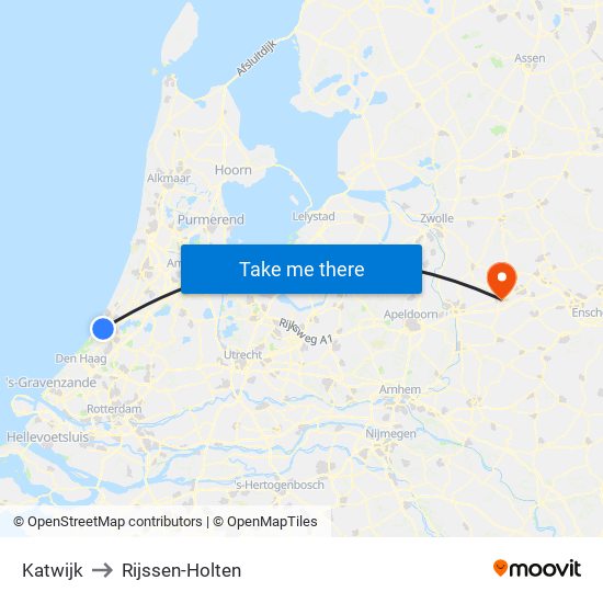 Katwijk to Rijssen-Holten map