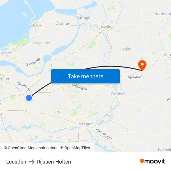 Leusden to Rijssen-Holten map