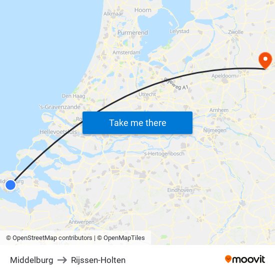 Middelburg to Rijssen-Holten map