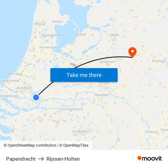 Papendrecht to Rijssen-Holten map