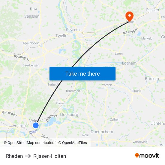 Rheden to Rijssen-Holten map