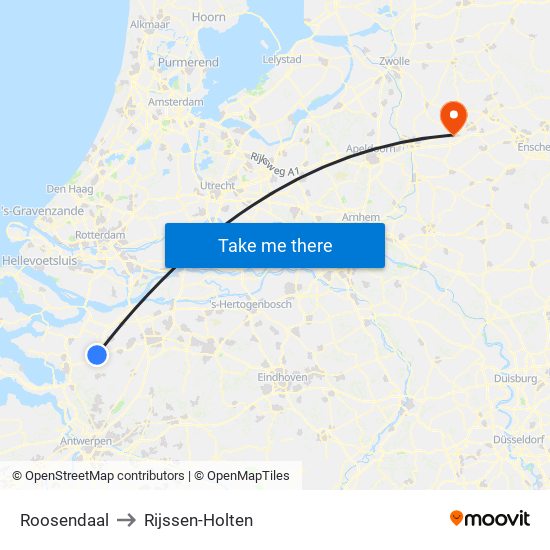 Roosendaal to Rijssen-Holten map