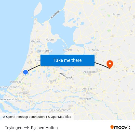 Teylingen to Rijssen-Holten map