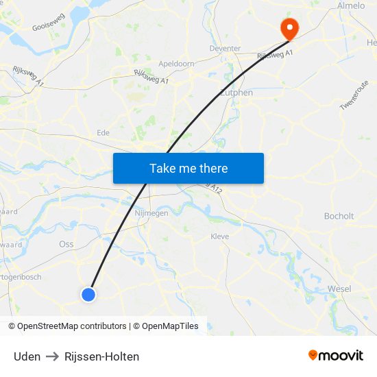 Uden to Rijssen-Holten map