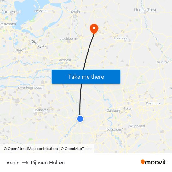 Venlo to Rijssen-Holten map