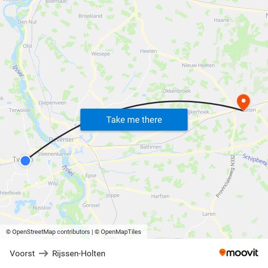 Voorst to Rijssen-Holten map