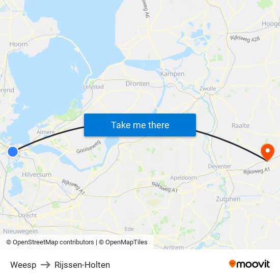 Weesp to Rijssen-Holten map
