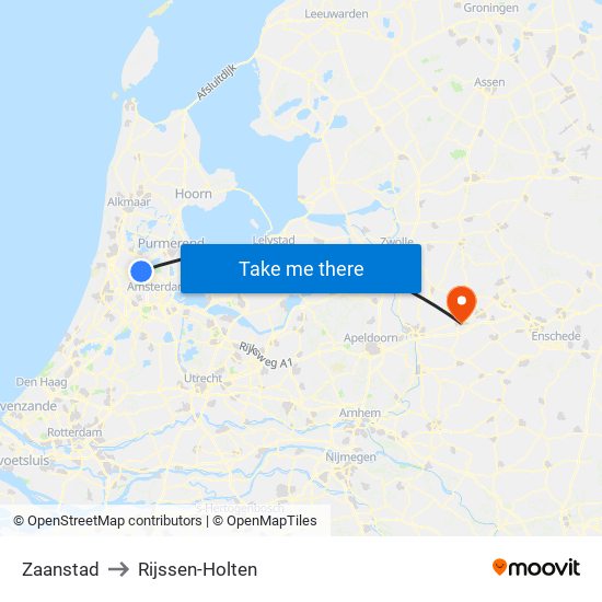 Zaanstad to Rijssen-Holten map