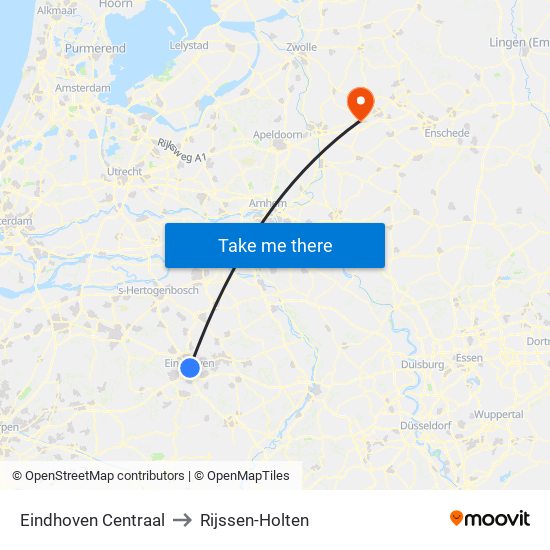 Eindhoven Centraal to Rijssen-Holten map