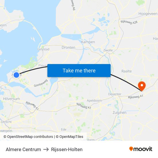 Almere Centrum to Rijssen-Holten map