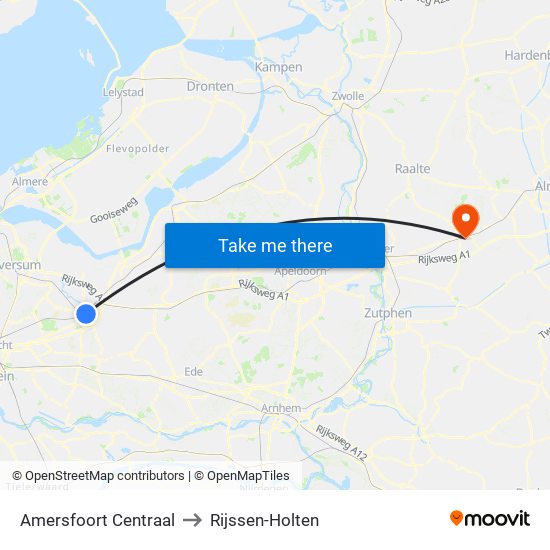 Amersfoort Centraal to Rijssen-Holten map