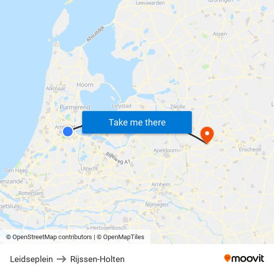 Leidseplein to Rijssen-Holten map