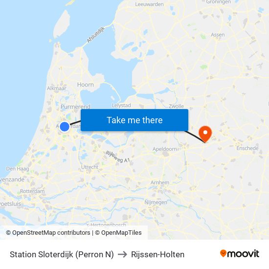 Station Sloterdijk (Perron N) to Rijssen-Holten map