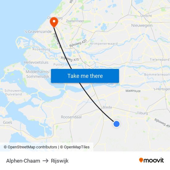 Alphen-Chaam to Rijswijk map