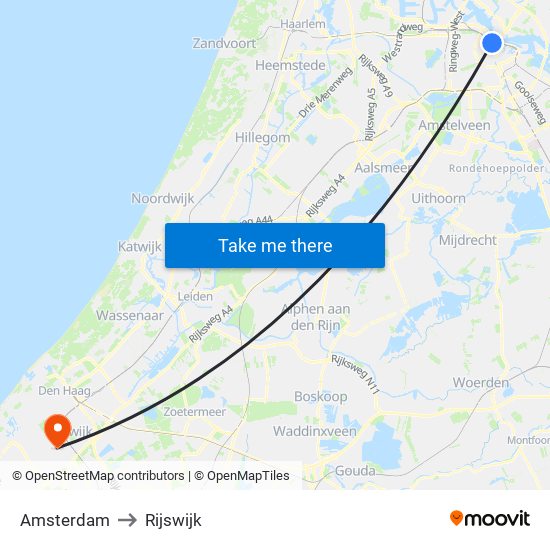 Amsterdam to Rijswijk map