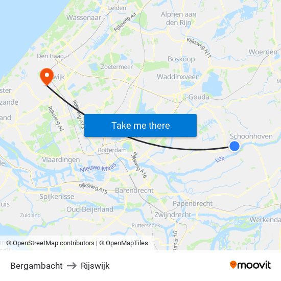 Bergambacht to Rijswijk map