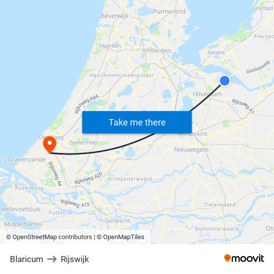 Blaricum to Rijswijk map