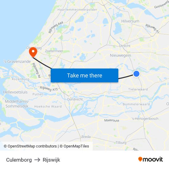 Culemborg to Rijswijk map