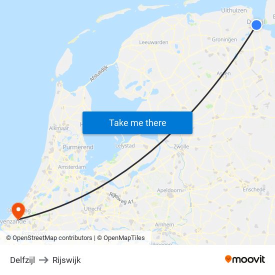 Delfzijl to Rijswijk map