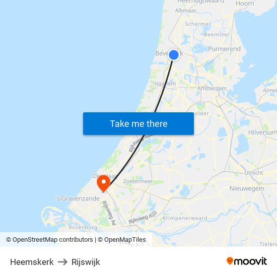 Heemskerk to Rijswijk map