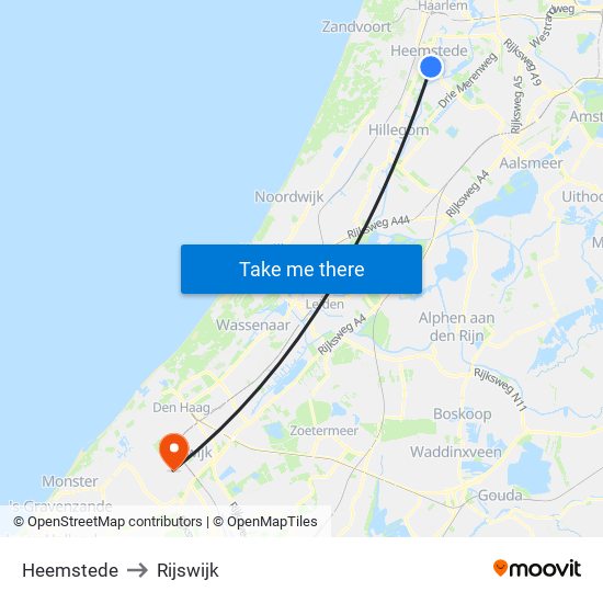 Heemstede to Rijswijk map