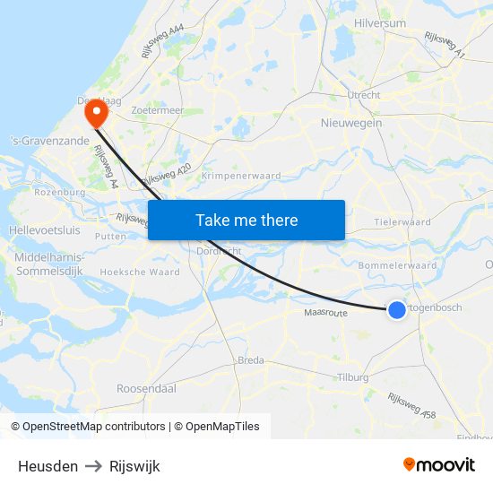 Heusden to Rijswijk map